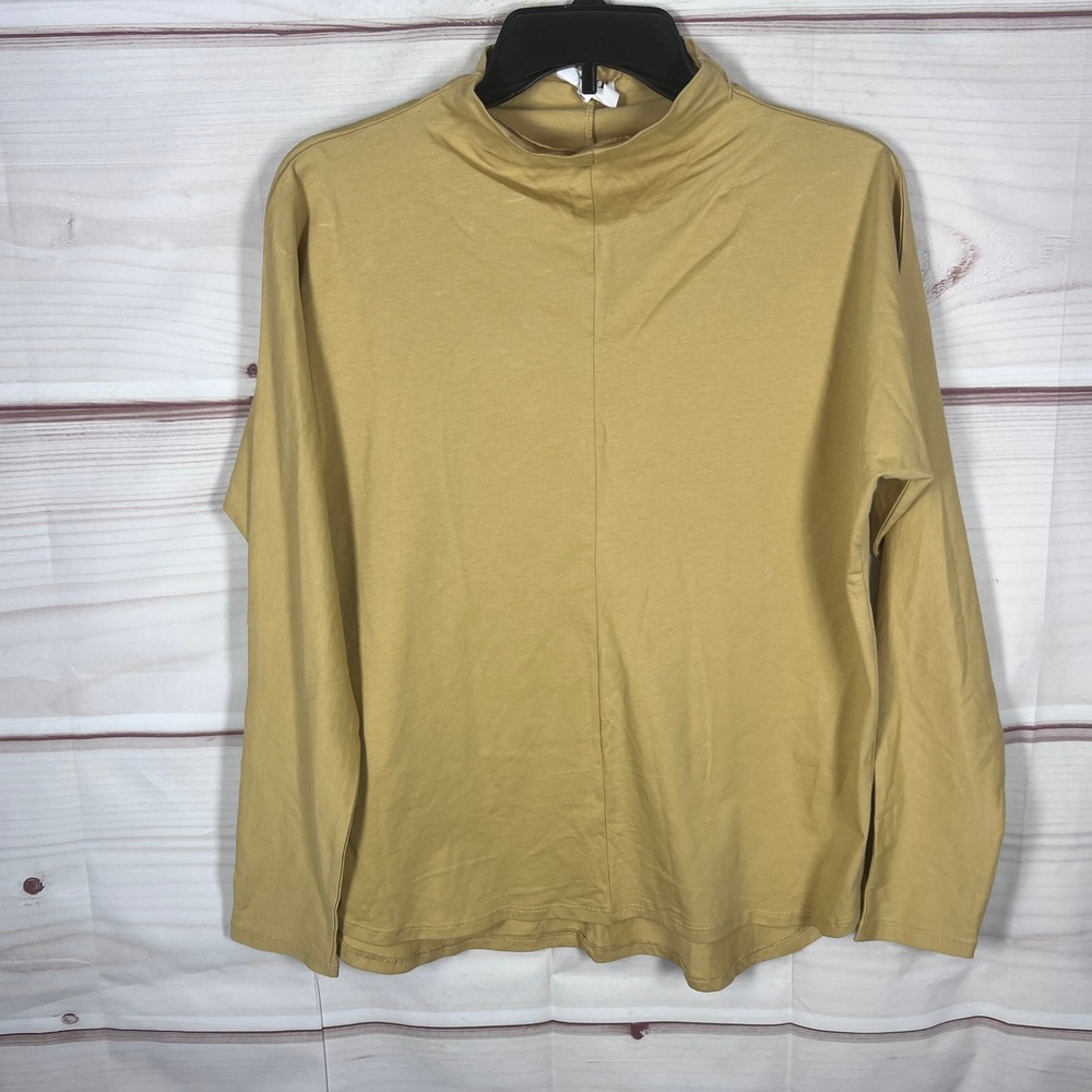 Seed Heritage Top Women XXS Yellow Mock Neck Long Sleeve Cotton T-Shirt Basic